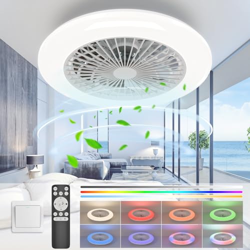 Epochglo Ventoinha de teto com luz silenciosa de 40 W, ventiladores de teto 4200LM RGB 3000K-6500 K sem pás, DC 20 W candeeiro ventilador de teto LED e comando modernos para baixo candeeiro quarto