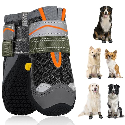 SlowTon Proteção das patas dos sapatos de cão, sapatos de cão antiderrapantes e impermeáveis, sola de borracha refletora, botas de cão de neve de inverno para animais de estimação