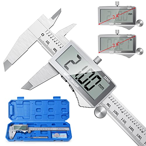 Pé de rei digital, reciva calibrador digital eletrónico de aço inoxidável de 150 mm/6 polegadas, grande ecrã LCD, micrometro de alta precisão, medição de diâmetro interior, exterior, profundidade