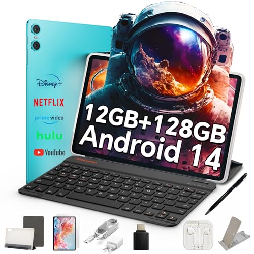 TECLAST P30 Tablet de 10 polegadas Tablets Android de 14, 2 GHz Octa-Core, 12 GB RAM 128 GB ROM (TF 3TB), Widevine L1/GPS/OTG/6000 mAh/BT5, tablet com teclado + capa + 3,5 mm auriculares , com 8 Anos