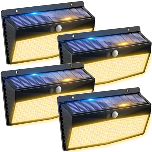 Peasur Luz solar LED exterior jardim 368LED luzes solares com sensor de movimento, IP65 impermeável focos LED exteriores solares, super brilhante candeeiros solares-4 pacote