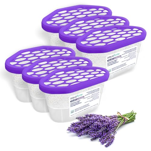 Aquafloow Deshumidificador 400 ml, anti-humidade quarto 6 peças LAVENDER | neutralizador de odores, absorvente de humidade para cozinha, armário, casa de banho, estúdio, roupa