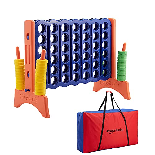 Amazon Basics Junior Conjunto de 4 listrado, sem BPA, gigante, premium, plástico, para crianças e adultos, com bolsa, presente ideal, variedade de cores, azul, amarelo, vermelho, verde, grande