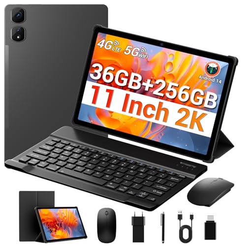 MAXLEGEN Tablet de 11 polegadas, ecrã 2K FHD, 36 GB RAM+256 GB ROM/1TB TF, 4G LTE SIM+5G WiFi, Android 14 Octa-Core 2,0 GHz tablet, 8 MP + 13 MP/GPS/9580 mAh, tablet com tablet Elegado/rato ón/capa