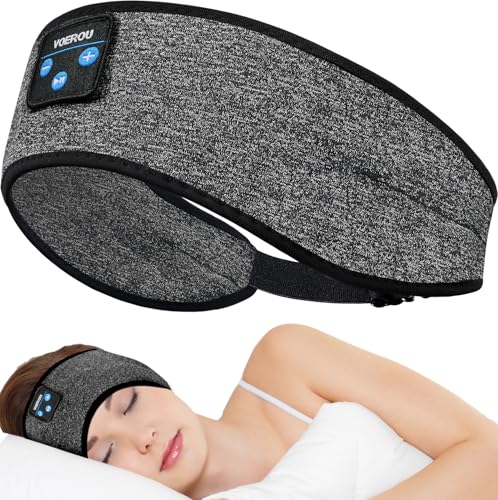 Voerou Auriculares para dormir auriculares Bluetooth com cabeça, auriculares ajustáveis para dormir, mais de 10 horas de tempo de reprodução com altifalantes estéreo HD Hi Fi, dormir