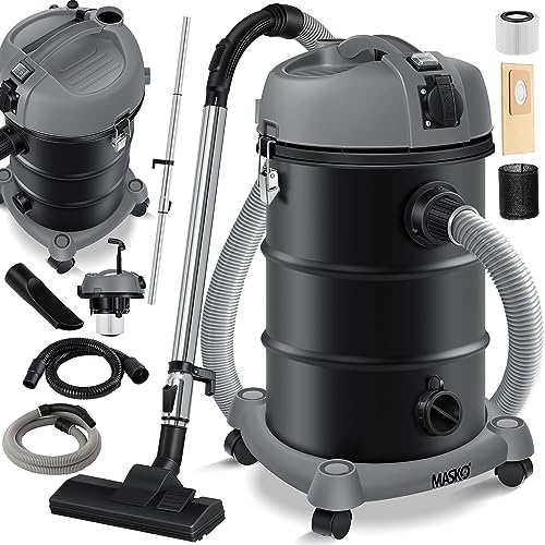 MASKO® Aspirador industrial 6 em 1, aspirador húmido e seco, 2300 W tomada, função de sopro, aspiração a seco e húmido, aspirador industrial com e sem saco, sem saco, cor cinzenta