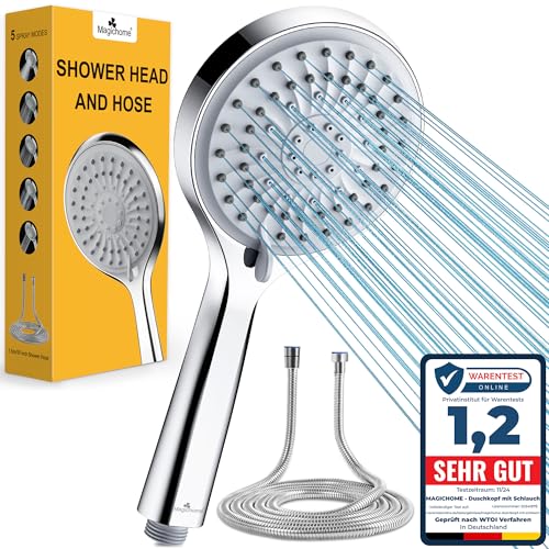 Magichome Alcachofra de chuveiro com mangueira 1,5 m, alcachofra anticalcária chuveiro poupança água cabeça de chuveiro removível com 5 modos, cabeça de duche de alta pressão de mão, alcachofra grande