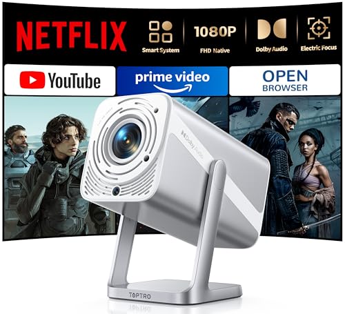 Projetor Netflix Oficial/Dolby: Smart projetor 4K 700 ANSI Curto automático Keystone E-foco, projetor portátil 1080P Full HD giratório 360° WiFi 6 bidirecional BT 5,2 Zoom 50% para cinema Em casa