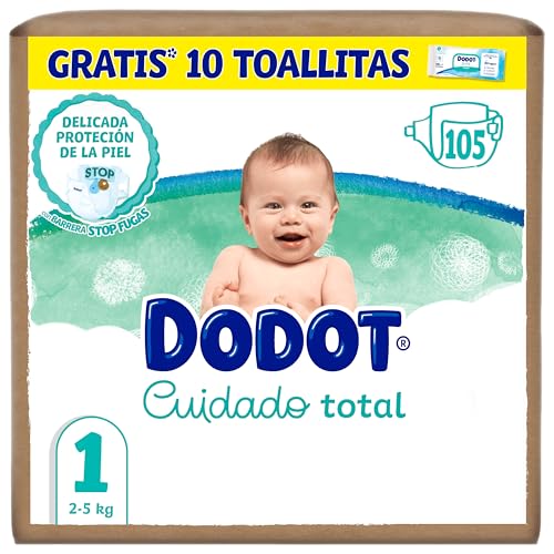 Dodot Cuidados totais fraldas tamanho 1, 105 fraldas, 2 kg - 5 kg, proteção delicada da pele