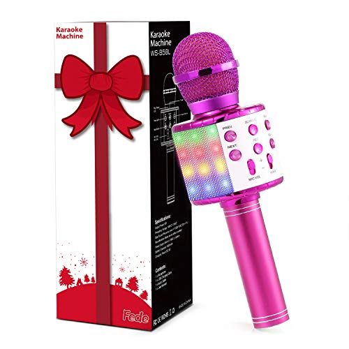Fede Microfone Karaoke Bluetooth, microfone sem fios karaoke portátil com luz LED multicor para crianças manta de jogo música, compatível com Android/iOS PC ou smartphone inteligente