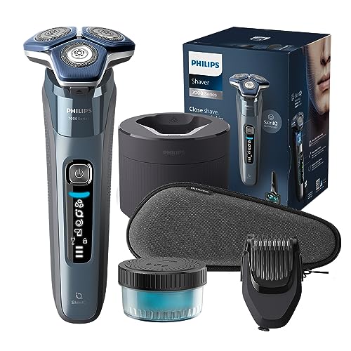 Philips Série 7000 Máquina de barbear elétrica para homem, máquina de barbear com barbeiro, 45 lâminas, para pele sensível, 60 min de uso, seco e húmido, recarregável, centro de limpeza, S7882/54,