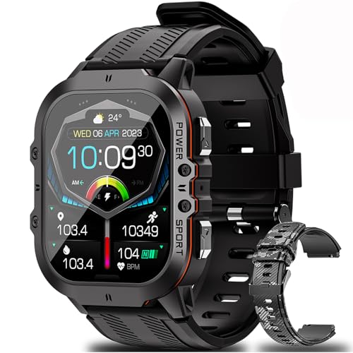 BKOHJAJI Relógio inteligente homem 450 mAh, ecrã AMOLED de 1,96" com chamada Bluetooth Smartwatch homem, 5ATM impermeável / detecção de frequência cardíaca relógio desportivo homem para Android iOS