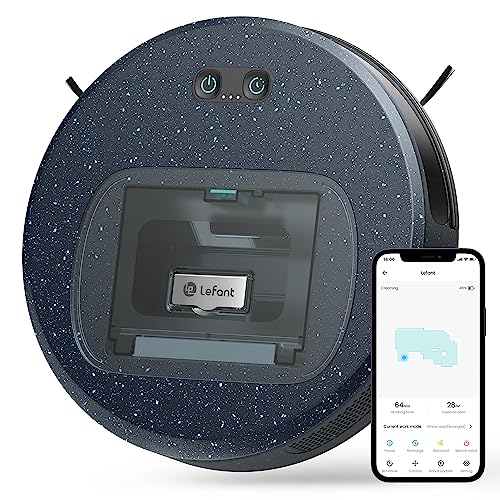 LEFANT F1 Robot aspirador 5000 Pa de sucção, 28 x 6,9 cm, super fino, com cubo de pó visual de 600 ml, autonomia de 250 min, ideal para pêlos de animais, pisos duros