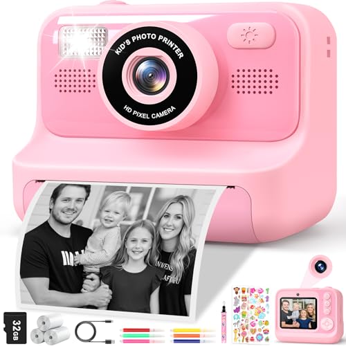 Subtail Câmara fotos infantis instantâneas - 2,4 1080P câmara instantânea para crianças com papel de impressão | Cartão de 32 G - câmara fotos infantis presentes de brinquedo para meninos e meninas 3