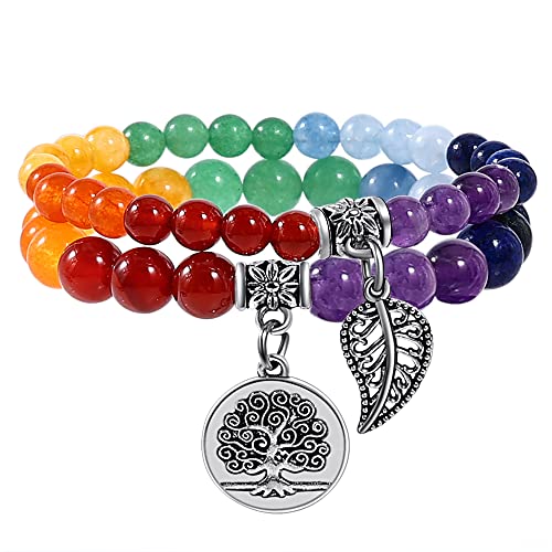 Farfume Pulseiras de chakra para mulher - pulseira de cristais de pedras curativas para mulher pedras preciosas naturais ioga Reiki bracelete - um conjunto de pulseiras duplas