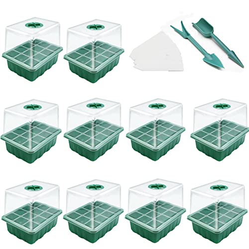 MQFORU Bandejas de sementes, 10 unidades 120 furos bandejas sementes de germinação mini estufa bandejas de cultivo de germinação com tampas transparentes / janela ajustável, para cultivo de sementes