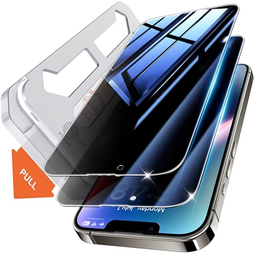 Tentoki Protetor de ecrã de privacidade para iPhone 16e/13/13 Pro/14, alinhamento automático para instalação rápida, [2 peças] compatível com ID de rosto, anti-espia [proteção de 25 graus]