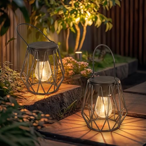 Ketom Lanternas solares exteriores, 2 candeeiros solares LED lanterna solar jardim diamante pendente, metal IP65 decoração impermeável para pátio, terraço, relva Camping Halloween