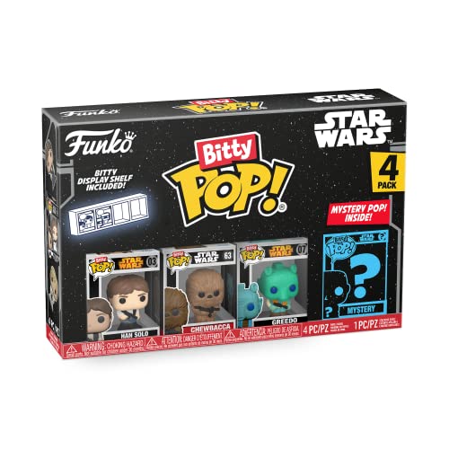 Funko Bitty POP! Star Wars - Han apenas 4 pacotes inclui Han Solo™, Chewbacca™, Greedo™, And A Mystery Figure e uma mini figura misteriosa de surpresa, 2,3 cm, figuras miniaturas colecionáveis