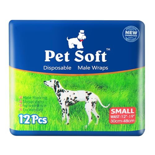 Pet Soft Fraldas descartáveis para cães machos, fraldas para cachorros, 12 unidades, S