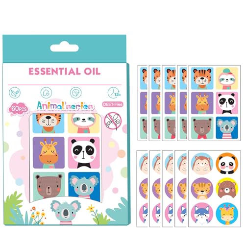 Remendo anti-mosquitos com design infantil, 60 unidades, repelente de mosquitos crianças de desenhos animados, proteção para crianças e adultos, ideal para acampamentos e atividades ao ar livre