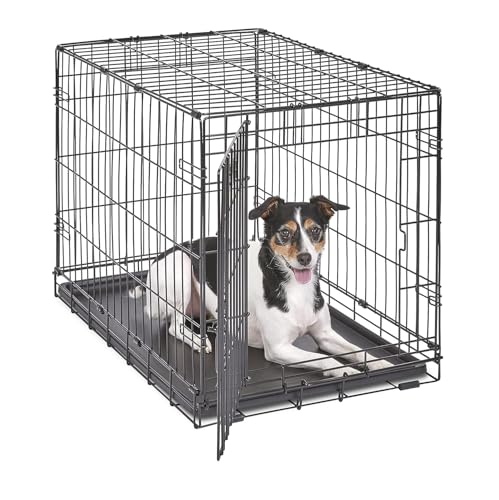 MidWest Homes for Pets iCrate modelo 1530 gaiola para cães recém-otimizada, com uma só porta, bandeja à prova de fugas, pernas protetoras comprimento de 76,2 cm, cor preta