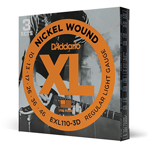 D'Addario EXL110-3D Cordas de guitarra elétrica enroladas a níquel, luz regular, 10-46, 3 conjuntos, 10-46, luz regular, 3 unidades