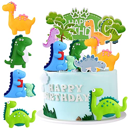 OSDUE Decoração para bolos, 12 peças modelo de dinossauro decoração para bolos de aniversário, reutilizável, para meninos e meninas, suprimentos para festas de aniversário, ornamento de bolo de