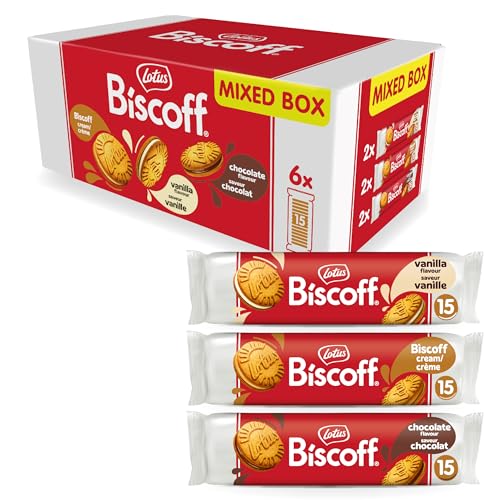 Lotus Biscoff Pacote variado de bolachas em sanduíche, 3 sabores, 2 pacotes por sabor, 15 bolachas sanduíche por pacote, ingredientes de origem natural, sem corantes, 6 x 150 g, 900 g