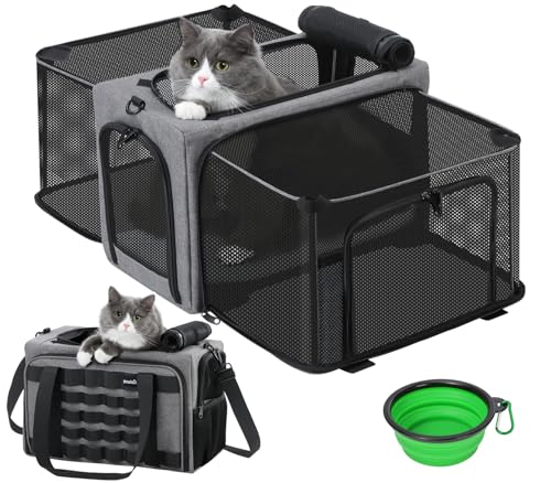 Pecute Transporte para gatos extensível, aprovado por companhias aéreas, bolsa macia respirável até 5 kg/12 lbs, dobrável para viagens, ar livre e campismo, cinzento