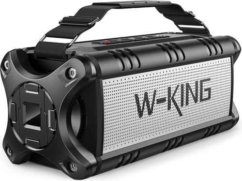 Altifalantes Bluetooth 50 W (70 W pico), W-KING altifalantes sem fios com 8000 mAh, bateria Power Bank, exterior portáteis IPX6, impermeável, Rich Bass com NFC cartão TF