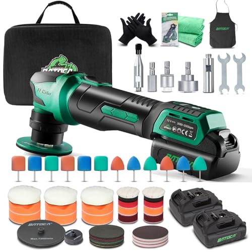 BATOCA Mini polidor bateria S4, rotativa e orbital, motor sem escovas, polidor profissional kit, máquina de polir para detalhes com 2 baterias 2,5 Ah 12 V, 2000-5500 RPM, 25 mm / 75 mm disco poliidor