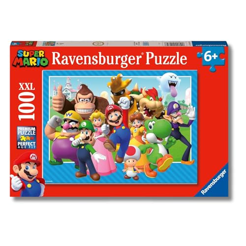 Ravensburger - Puzzles XXL Super Mario | Puzzle 6 anos ou mais, presente para criança 6 anos ou mais de 100 peças, quebra-cabeças para crianças de 36 x 49 cm, Ravensburger Puzzle