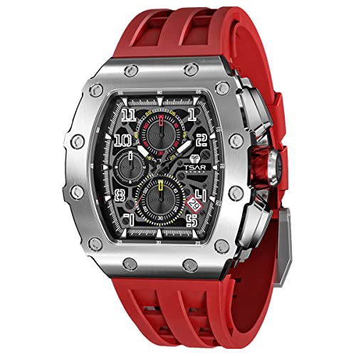 TSAR BOMBA Relógio de luxo homem - cristal de safira - movimento de quartzo japonês - cronógrafo Watch - impermeável 50 m - correia de silicone - calendário luminoso - presentes para homens TB8204