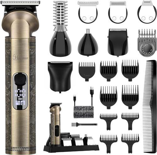 Hatteker Máquina de cortar cabelo, máquina de barbear, navalha nasal, aparador de lâminas T, kit de beleza corporal impermeável, máquina de barbear masculina, carregamento USB, lâmina super frontal 8