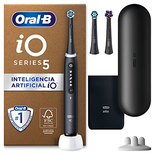 Oral-B iO 5N Escova de dentes elétrica com cabo recarregável, 3 cabeças e estojo de viagem, desenhado por Braun - preto