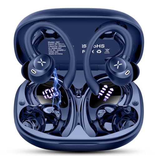 Auriculares Bluetooth desportivos, auriculares sem fios Bluetooth 5.4 com 4 microfones ENC com cancelamento de ruído, 50 horas de tempo de reprodução sem fio, IP7 resistente à água, duplo