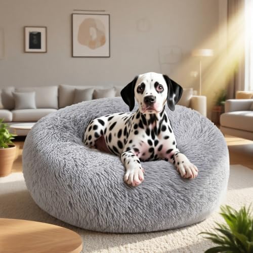 Nisrada Cama para cães pequenos, médios e grandes, cama calmante de 60 cm, lavável, redonda, aconchegante e macia para cachorros e gatinhos com parte inferior antiderrapante