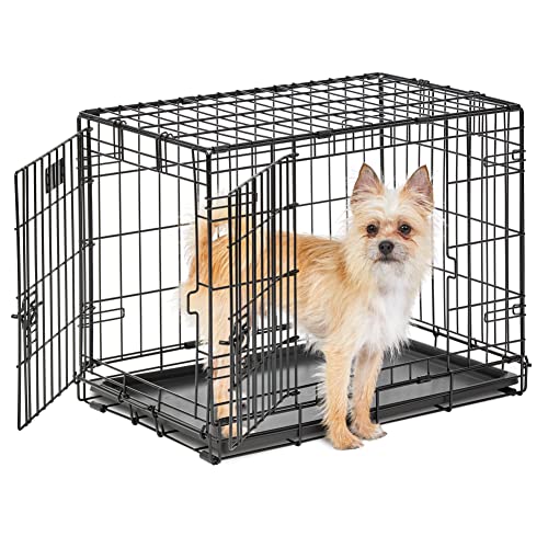 MidWest Homes for Pets Life Stages modelo 1624DD Gaiola dobrável para cães recém-otimizada, tamanho pequeno e comprimento 60,96 cm, com porta dupla, metálica, cor preta, para cães pequenos