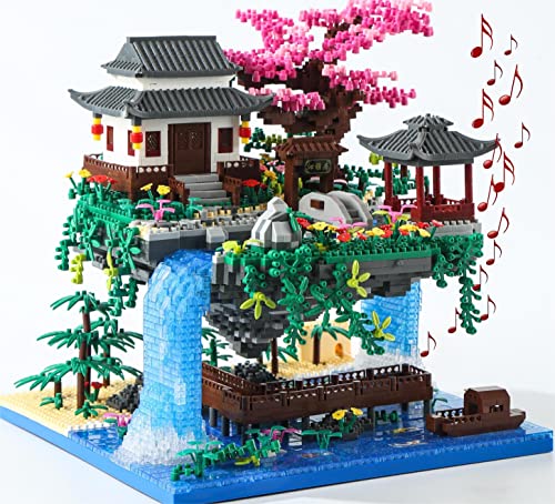 Yushinv Conjunto de construção de árvore de cerejeira em flor com caixa de presente, música original (tipo: sinfonia), conjunto de construção leve para casa de bonsai japonês Sakura (3320 peças)