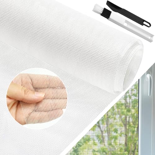 BUZIFU Tecido mosquiteira por metro, 90 x 500 cm, rede mosquiteira para janela, rede mosquiteira branca, fibra de vidro, malha fina para fazer mosquiteiras, adeus aos mosquitos e outros insetos