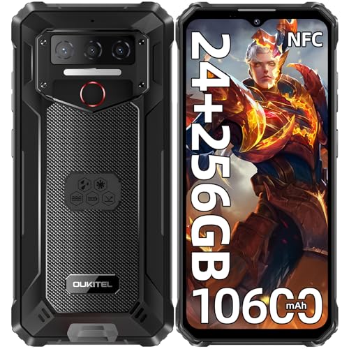 OUKITEL WP23 Plus telemóvel rugerizado - 10600 mAh 24 GB RAM + 256 GB ROM (TF 1TB) telemóvel resistente, 6,52" HD Android 14 telemóvel inquebrável, câmara 13 MP IP68 telemóvel, 4G dual SIM/NFC/GPS