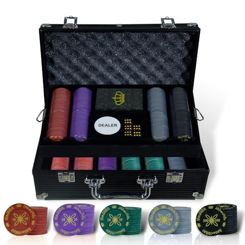 CCLIFE Jogo de poker profissional mala de alumínio de poker Set 500 chips, baralhos de cartas, distribuidor, cego pequeno, Big Blind Buttons, tapete e 5 dados