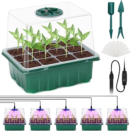 5 Pcs Bandejas de sementes com lâmpada de germinação de plântulas, bandeja de geração para estufa, estufa bandejas de cultivo de germinação com cúpula e base para plantas em crescimento