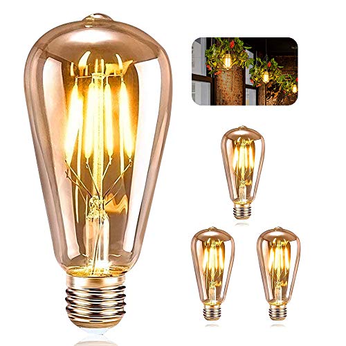 ASANMU Lâmpada LED E27, 3 peças vintage Edison lâmpada decorativa 4 W 2200 K retro Edison lâmpada de luz quente ST64 lâmpada âmbar quente lâmpadas, retro lâmpadas decorativas para casa, restaurante