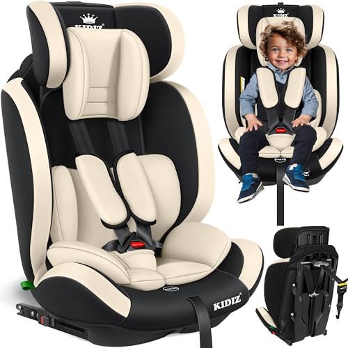 KIDIZ® Cadeira de automóvel, grupo 1 + 2 + 3/9-36 kg, arnês de segurança de 5 pontos, encosto de cabeça ajustável, assento elevador de crescimento 1-12 anos, estável e segura, com Isofix