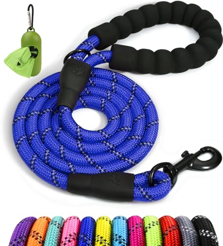 Taglory Trela de cão, trela forte de cão para cães médios e grandes com cabo acolchoado macio e fios refletores, 1,8 m x 1,2 cm, azul escuro