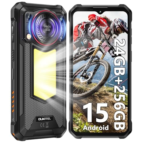 OUKITEL WP53 Pro Telefone móvel resistente Android 15, 11000 mAh/18 W, 24 GB + 256 GB telemóvel inquebrável, 6,52 ''HD 50 MP + 8 MP telemóvel, luz para campismo 900 LM, todo-o-terreno IP68/69 K. M NFC
