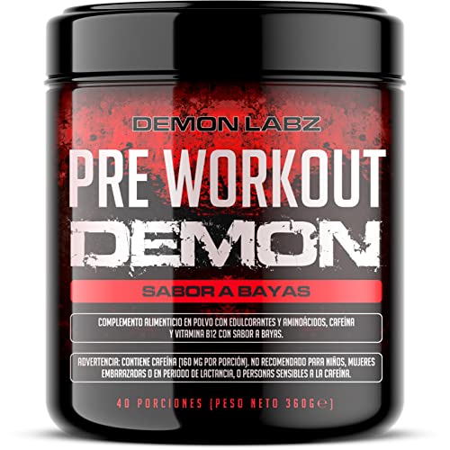 Pre Workout Demon - Suplemento potente pré-treino com creatina, cafeína, beta-lanina e glutamina (sabor a bagas, 360 g)