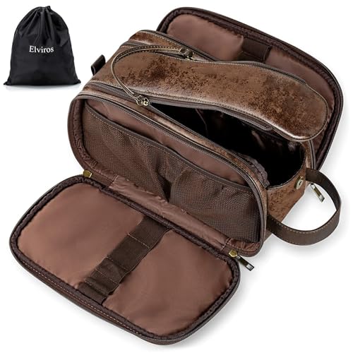 Elviros Neceser homem de viagem, saco de higiene grande impermeável PU, organizador portátil com grande capacidade, Dopp Kit homem para ginásio e trabalho
